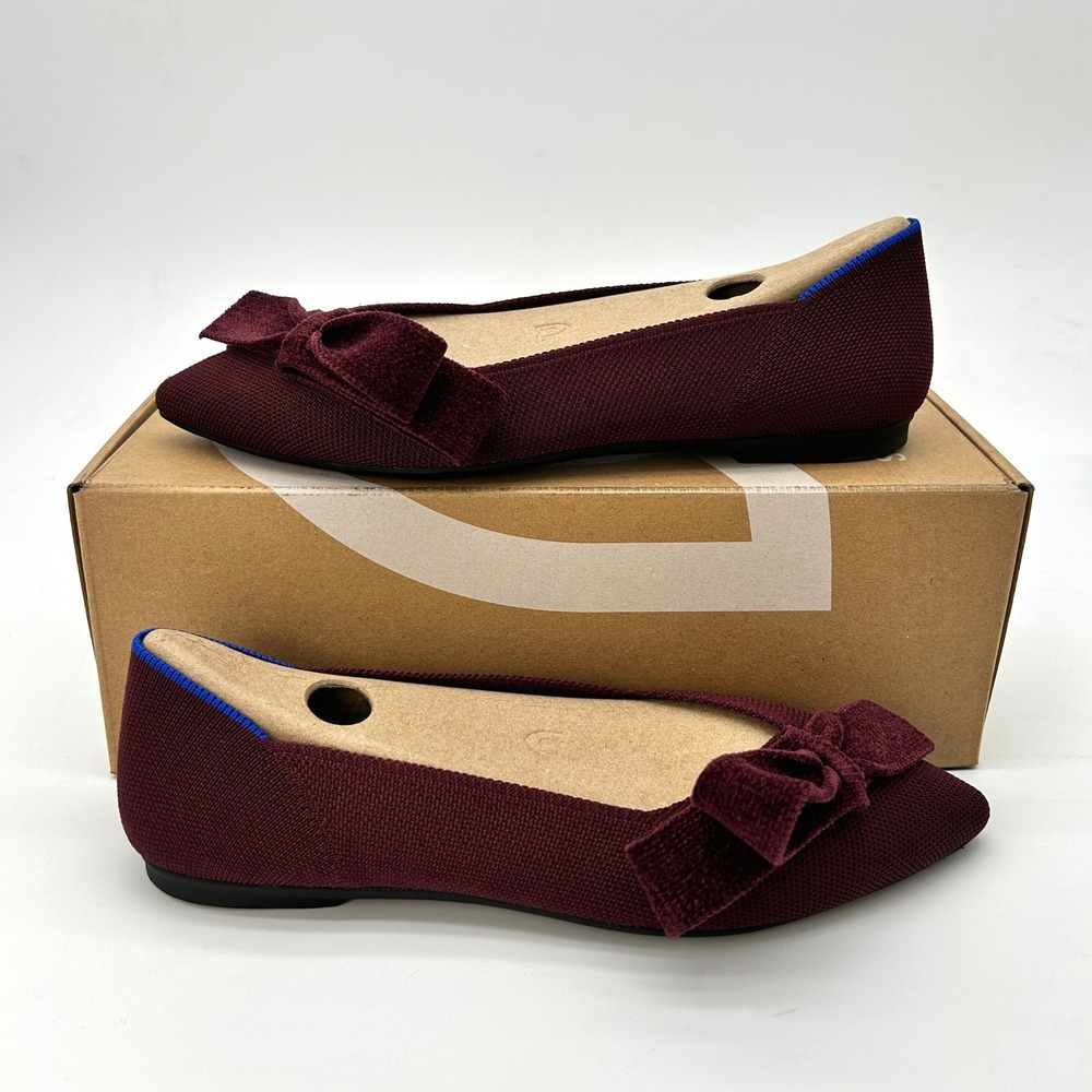 Rothy's The Bow Point II Womens Flats Sz 7.5 Syrah Burgundy Sustainable Knit NEW